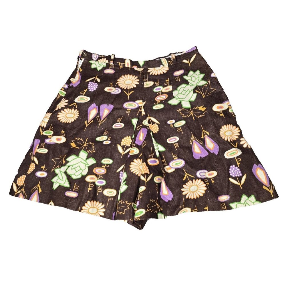 VTG‎ 60s/70s Seaton Hall Floral Mod Linen Culotte Shorts - High Waisted Dopamine